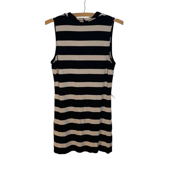 💰 WH |BM  Black & Tan Striped Cowl Neck Sleeveless Tunic or Mini Dress- Size S - Picture 4 of 8